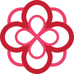 A red and pink flower type symbol.